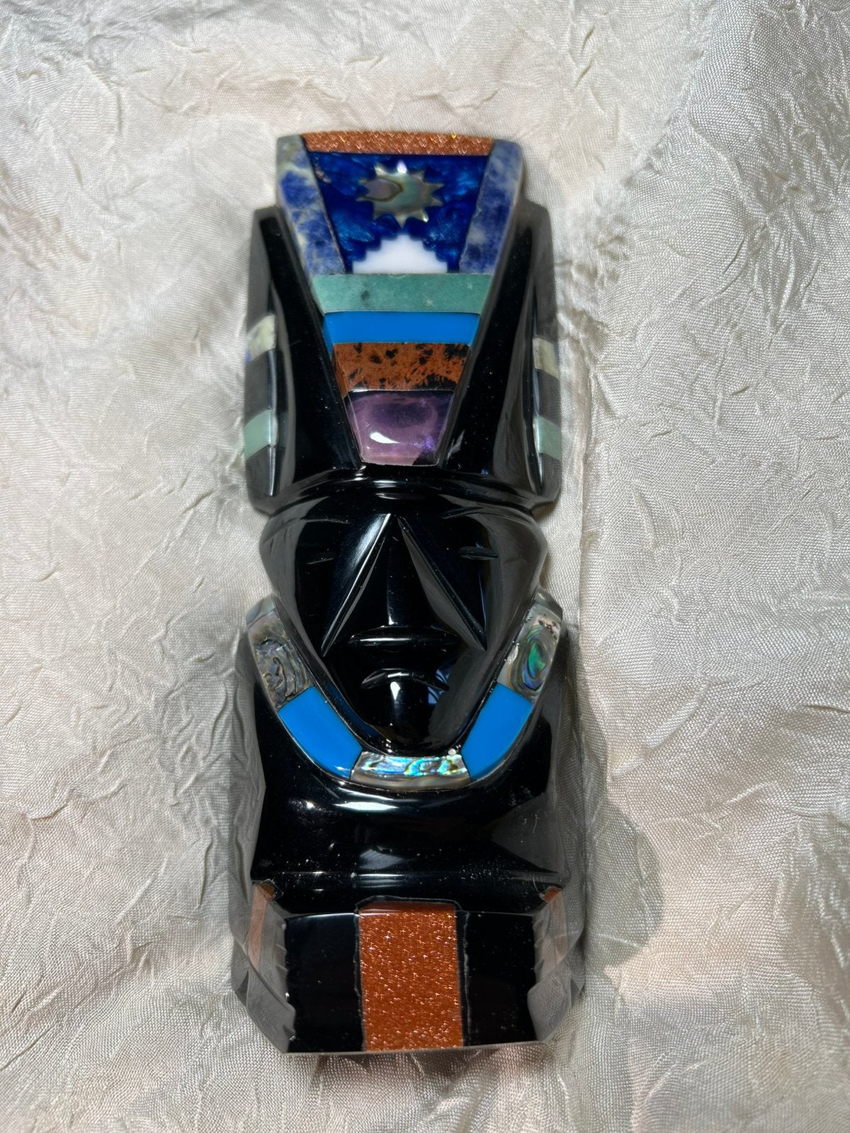 Edelsteen Maya Inca Beeld vele edelstenen obsidiaan en ander, Antiek en Kunst, Ophalen of Verzenden