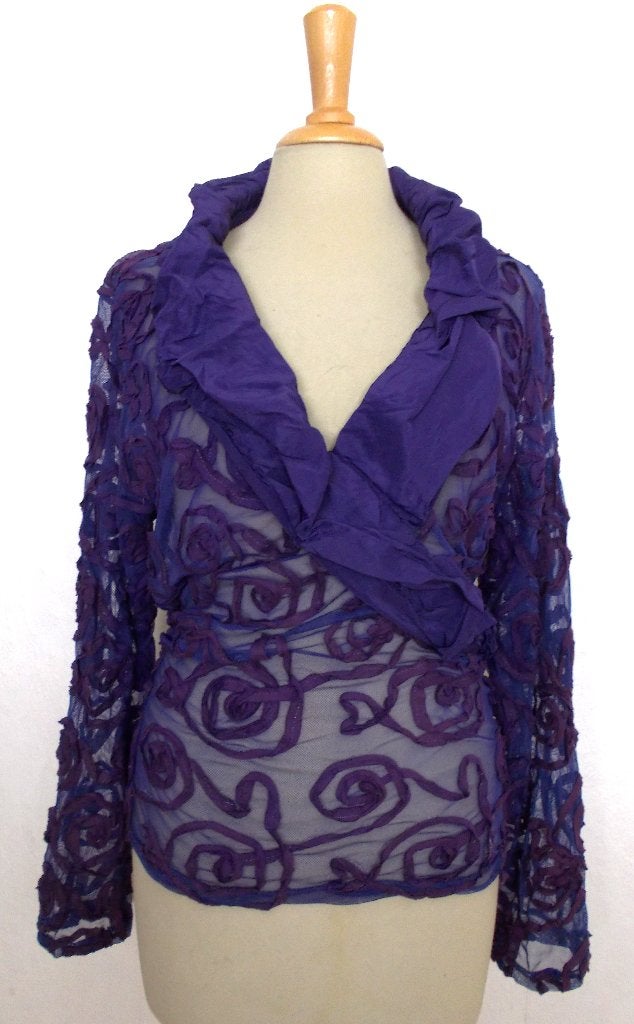 Prachtige stretchy paarse top/blouse in Hunza look! L/XL, Verzenden, Paars, Maat 42/44 (L), Zo goed als nieuw
