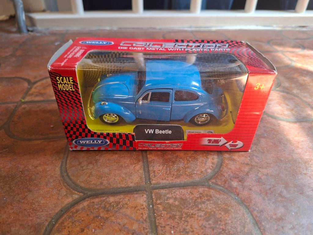 Welly VW Kever/beetle modelauto - Blauw,  in doos, Ophalen of Verzenden, Nieuw, Auto, Overige merken