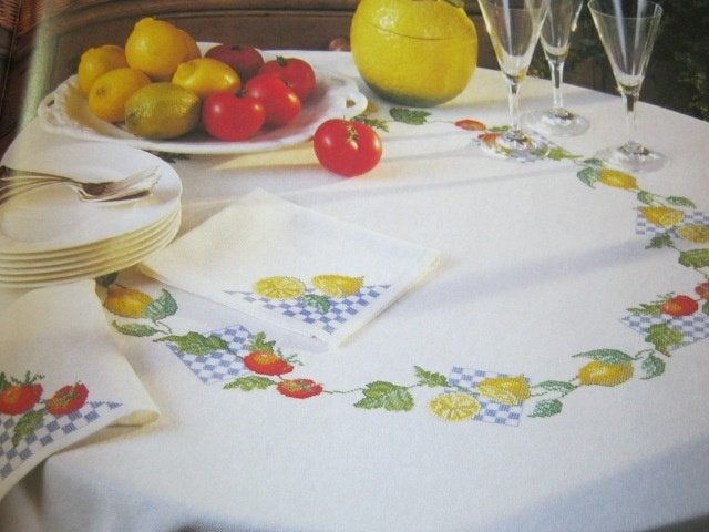 Borduurpatroon Citroenen en tomaten op kleed / servet 8152, Verzenden, Nieuw, Handborduren, Patroon