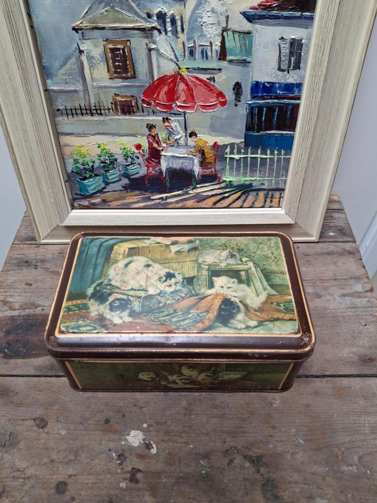 Prachtig vintage blik met poezen en katten afbeelding, Verzamelen, Blikken, Ophalen of Verzenden