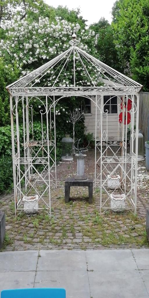 Groot wit metalen rozenprieel, 2x2x3,4, Ophalen, Gebruikt, Tuinpaviljoen