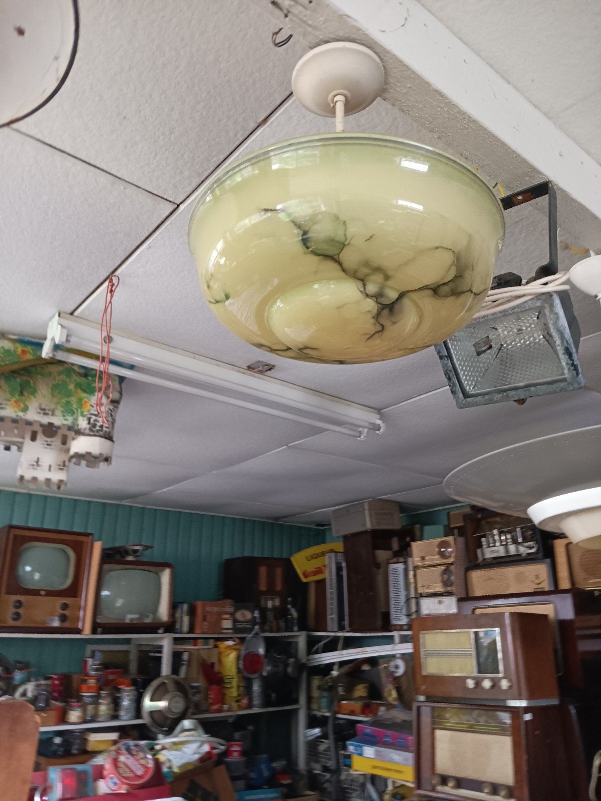 Vintage plafondlamp met gemarmerd glas, Ophalen of Verzenden