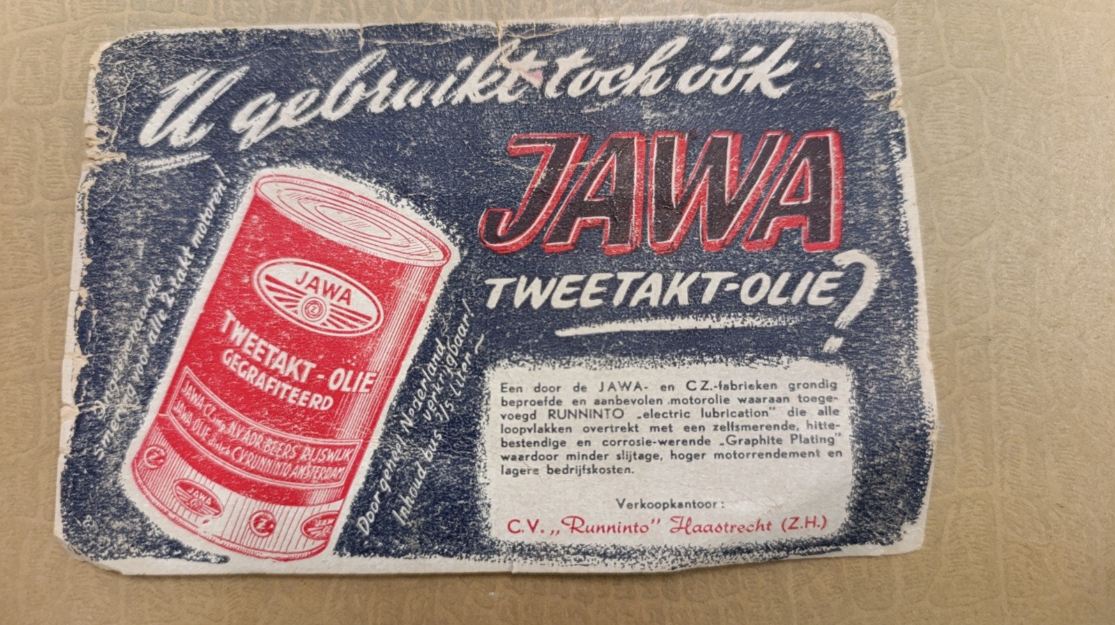 Originele, jaren 40 JAWA olie leaflet., Ophalen of Verzenden, Zo goed als nieuw, Auto's