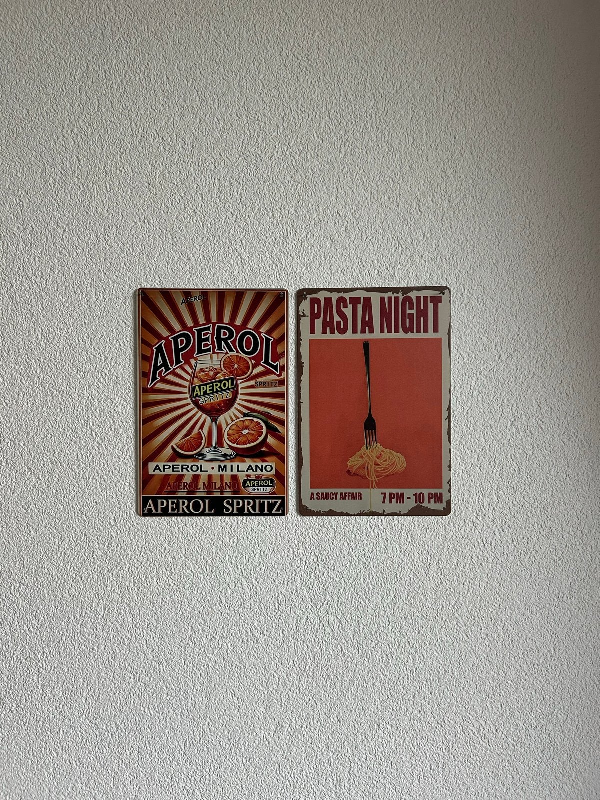 Metalen borden 20x30 cm - Aperol Spritz & Pasta Night, Vintage, Gebruikt, Meerkleurig, Ophalen of Verzenden