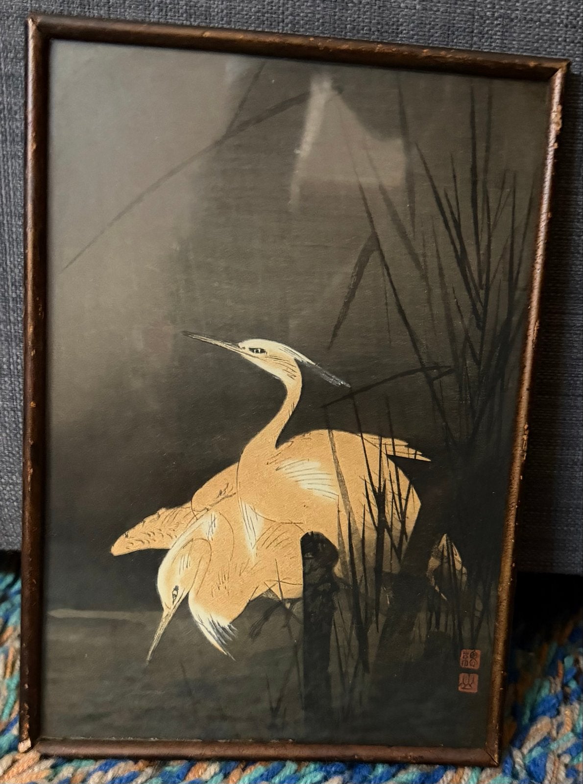 Itō Sōzan Kacho-e: Twee Reigers in Riet, Schilderij, Ophalen of Verzenden, Papier/karton, Japan