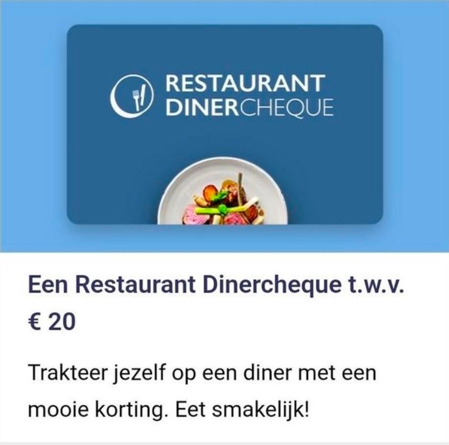 6 x 20 euro korting cadeaubon van Dinercheque, Tickets en Kaartjes, Kortingen en Cadeaubonnen, Twee personen, Kortingsbon