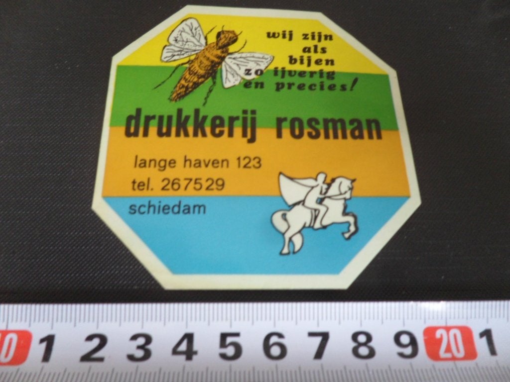 sticker schiedam drukkerij rosman lange haven 123, Ophalen of Verzenden, Zo goed als nieuw