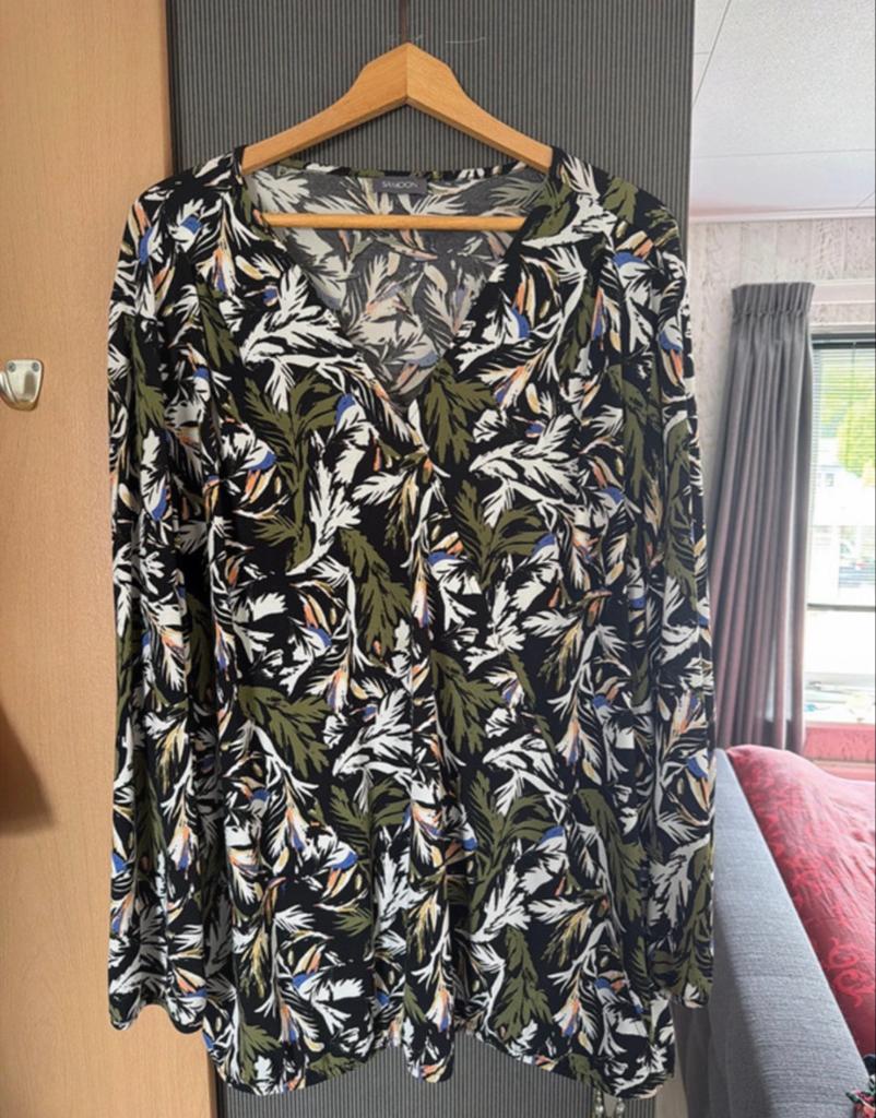 Samoon Blouse met Bladprint - Maat 3XL, Kleding | Dames, Zwart, Maat 42/44 (L), Ophalen of Verzenden, Zo goed als nieuw