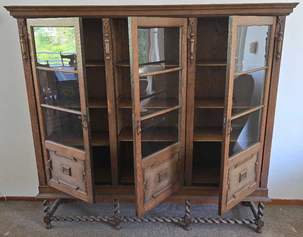 Antieke eiken vitrinekast / boekenkast, Ophalen, Gebruikt, Antique / classic, 150 tot 200 cm