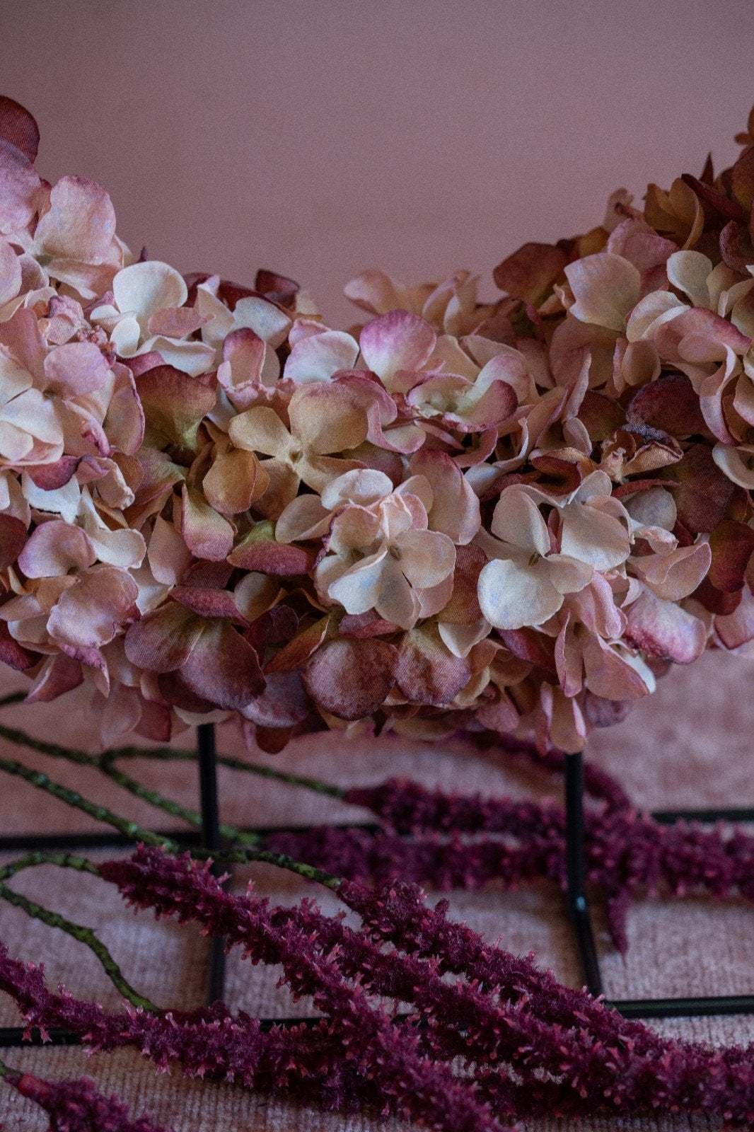 Handgemaakte Krans van Zijden Hortensia's, 40 cm, Onbekend@voorbeeld.com, Textiel, Krans