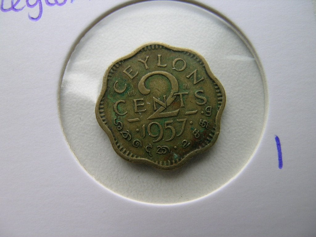 2 Cents 1957 Ceylon, Postzegels en Munten, Munten | Azië, Ophalen of Verzenden, Zuid-Azië, Losse munt