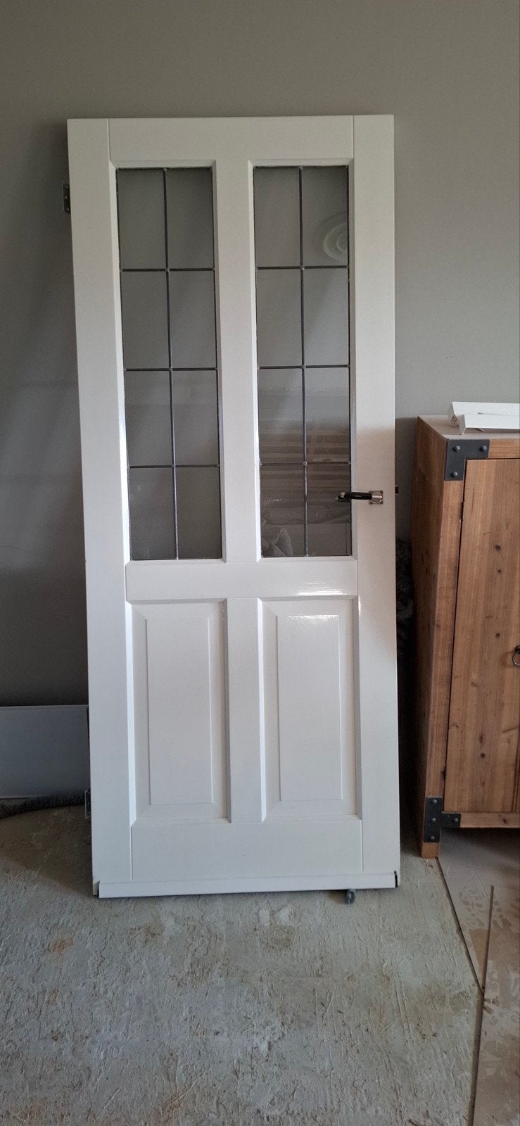 Binnendeur met glas in lood, stomp, rechtsdraaiend, Ophalen, Gebruikt, 80 tot 100 cm, Binnendeur