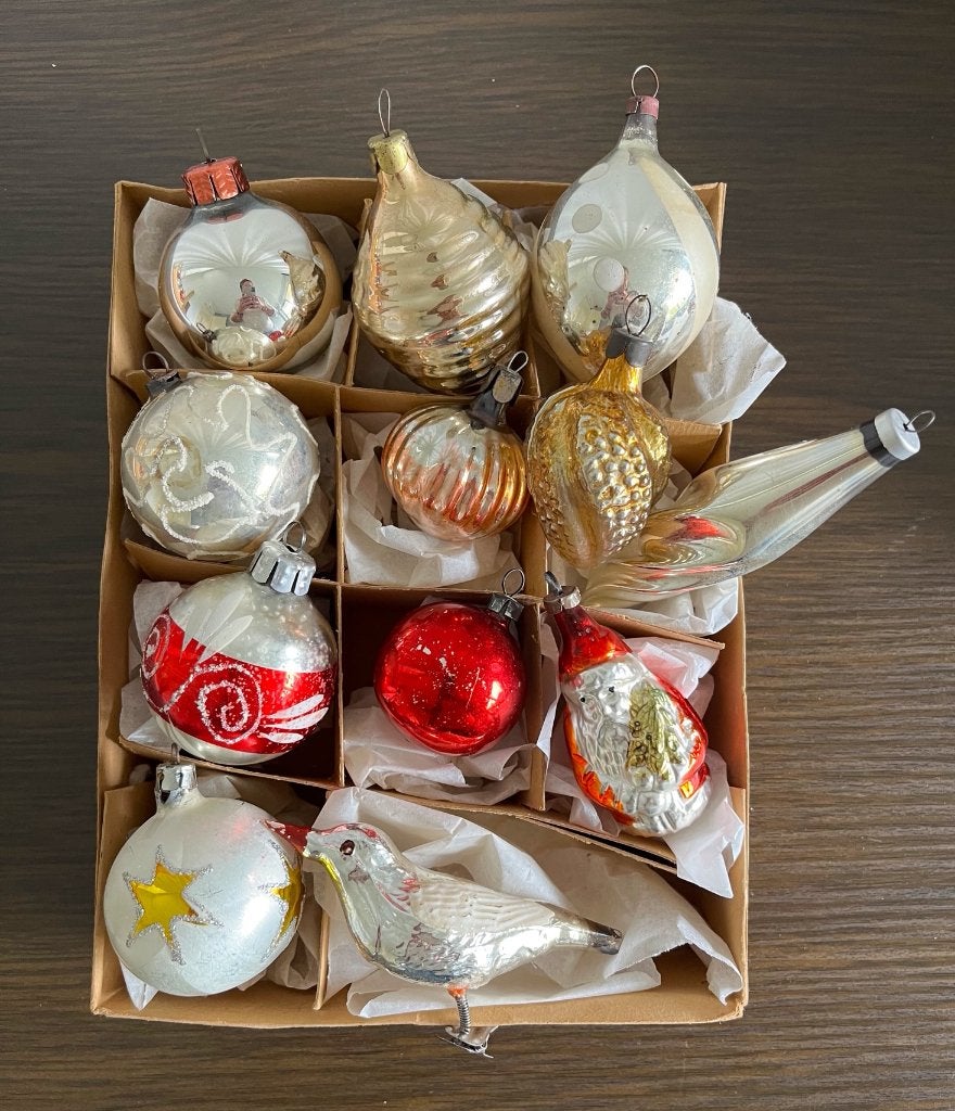 Doosje antieke kerstballen, Ophalen of Verzenden, Gebruikt