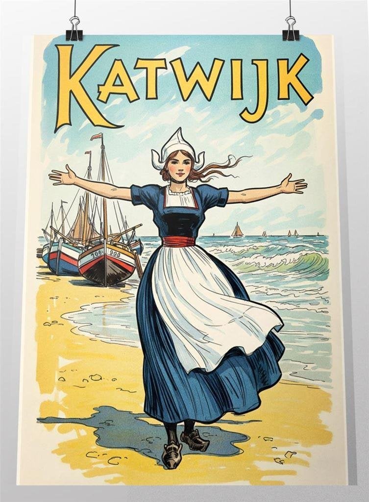 KATWIJK Art Deco Stijl Reis Poster affiche, Verzenden