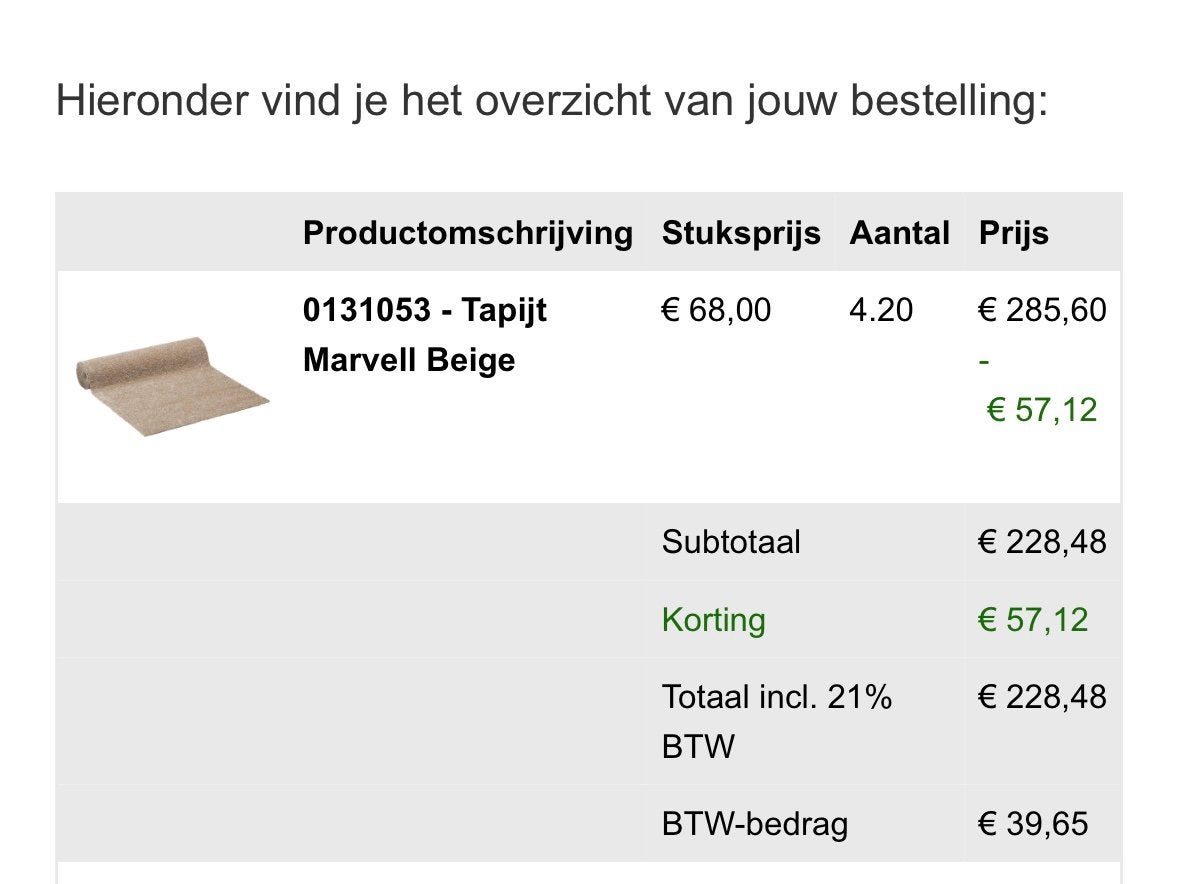 Tapijt beige 4x4, Ophalen, Zo goed als nieuw, Overige materialen, Plinten
