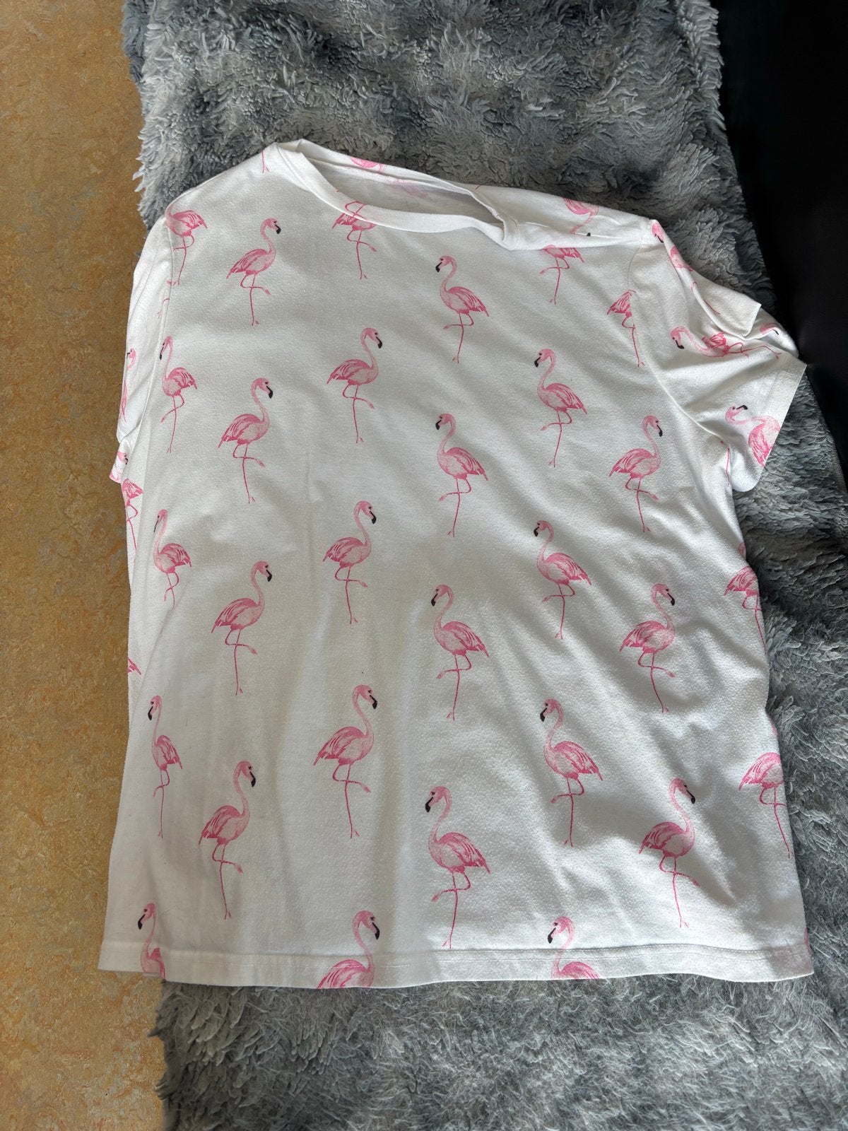 T-shirt met vrolijke flamingo print, Wit, Korte mouw, Gedragen, Ophalen