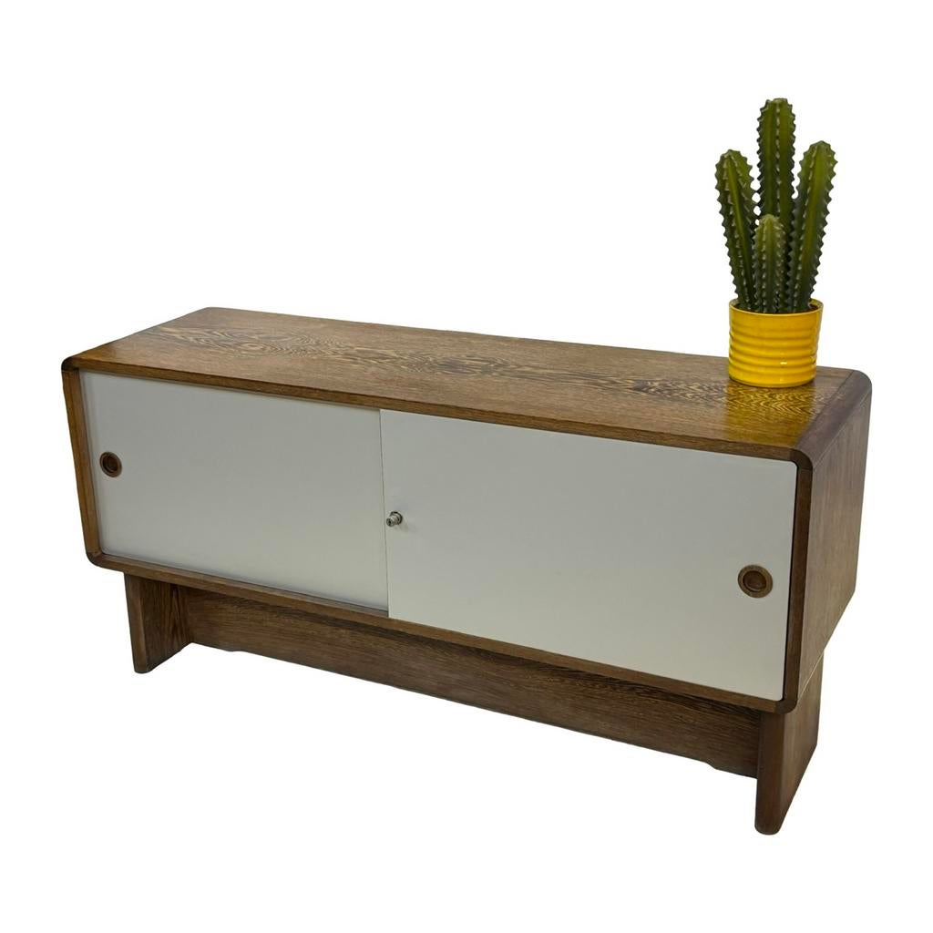 Vintage dressoir wenge lage kast wandmeubel jaren 70 design, Gebruikt, 100 tot 150 cm, Vintage, 25 tot 50 cm