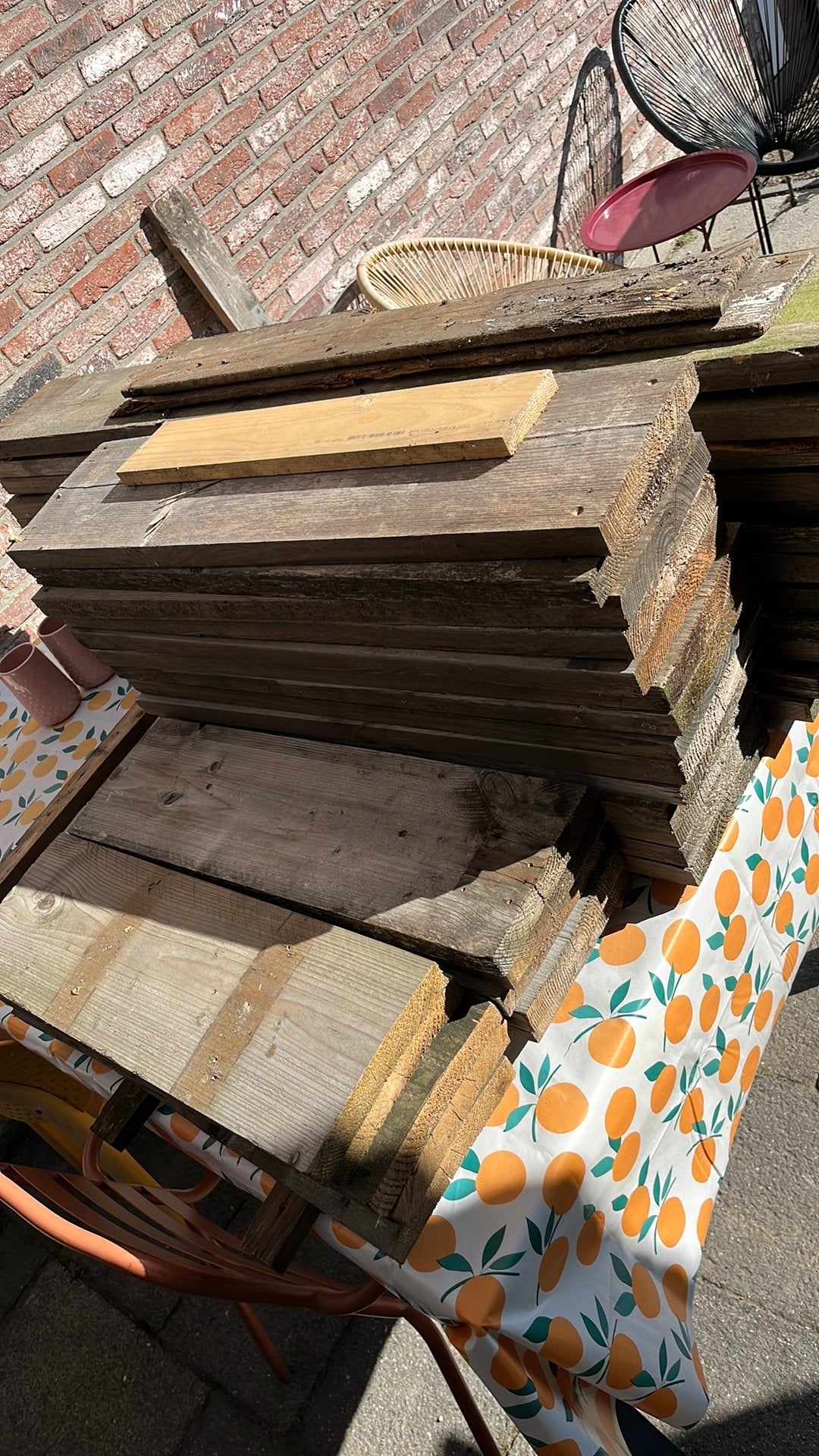 Gratis gebruikt steigerhout, Doe-het-zelf en Verbouw, Hout en Planken, Ophalen, 25 tot 50 mm, Zo goed als nieuw, Plank