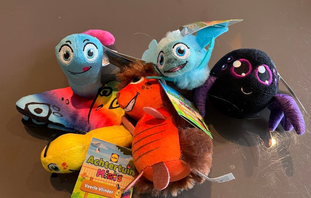 Achtertuin mini's knuffels - Veerle Vlinder, Egbert Egel, et, Kinderen en Baby's, Speelgoed | Knuffels en Pluche, Nieuw, Overige typen