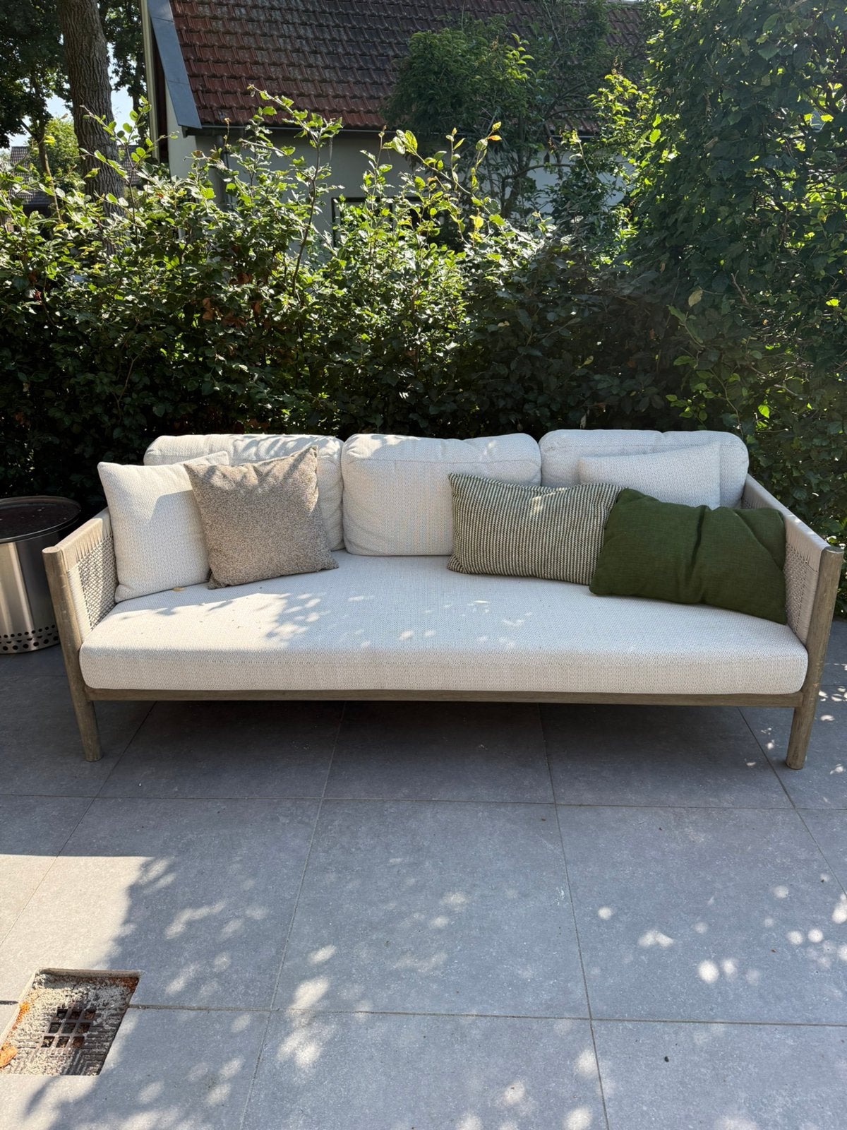 Prachtige talenti tuinbank, teakhout met creme kussens, Tuin en Terras, Ophalen, Zo goed als nieuw, Teakhout