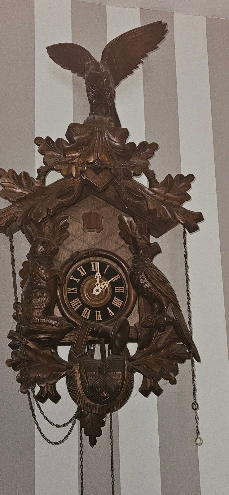 Antieke Koekoeksklok met Handgesneden Houtsnijwerk, Ophalen of Verzenden