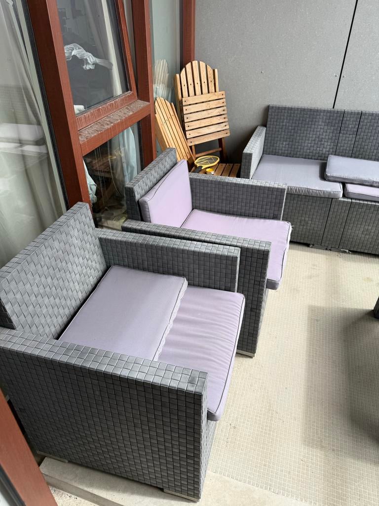 Complete loungeset voor tuin of balkon (zonder tafel), Ophalen, Zo goed als nieuw