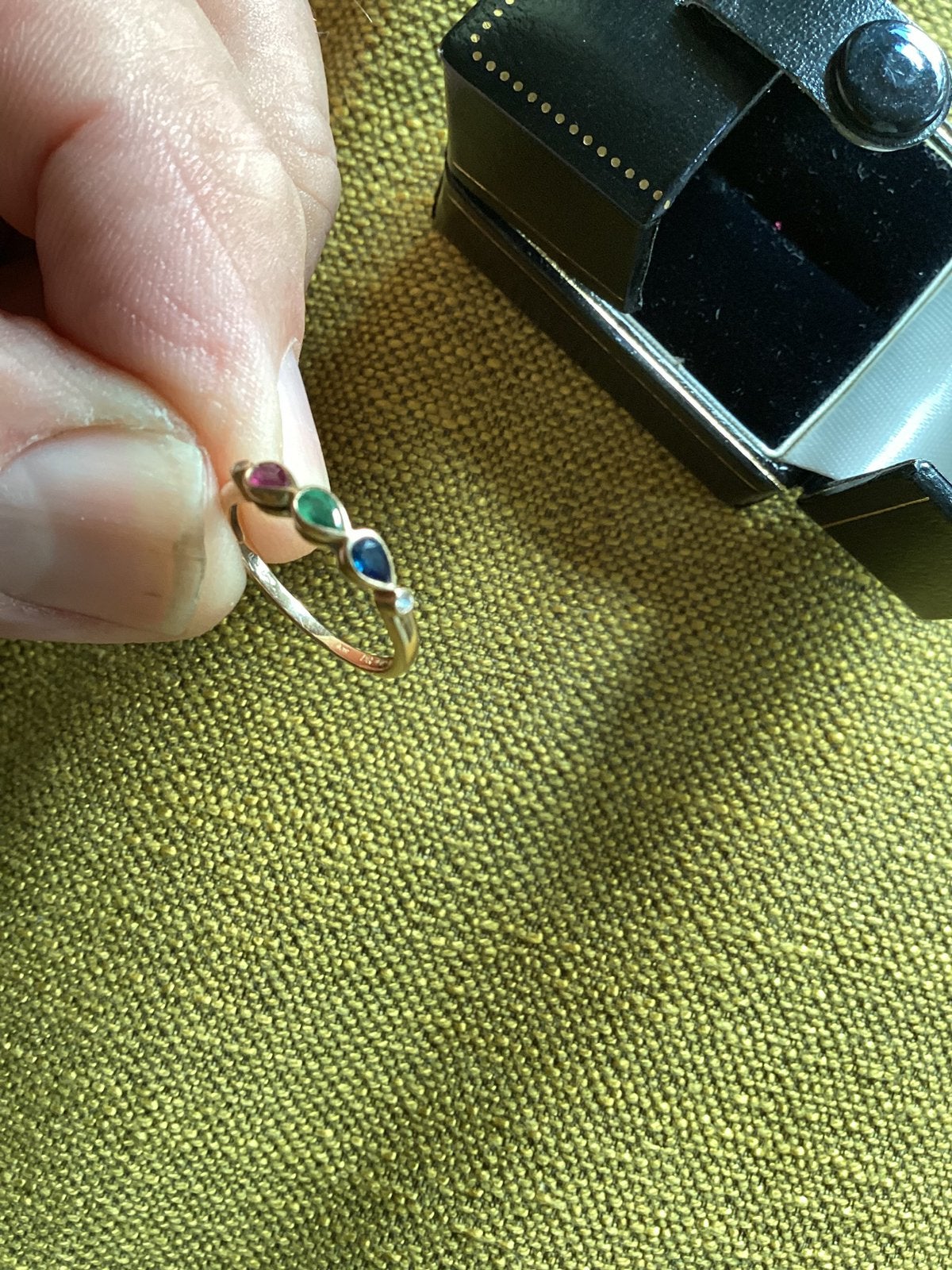 18 krt goud ring echt 2x diamant robijn, smaragd, saffier, Ophalen of Verzenden