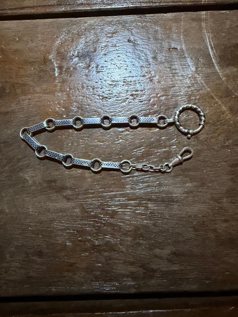 Fraaie zilveren horloge ketting met niëllo., Antiek en Kunst, Antiek | Goud en Zilver, Verzenden, Zilver