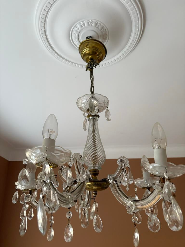 Kroonluchter 5-arms glas/kristal - Klassiek en elegant, Ophalen of Verzenden, Gebruikt, Glas