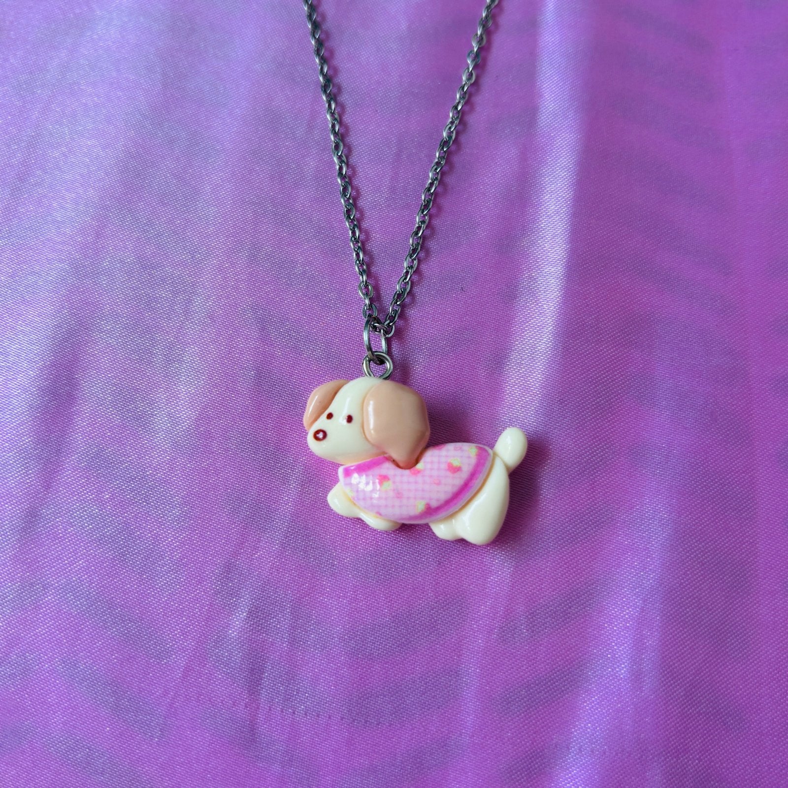 RVS ketting met schattige puppy hanger - 45 cm, Ophalen of Verzenden, Zo goed als nieuw, Zilver, Overige materialen
