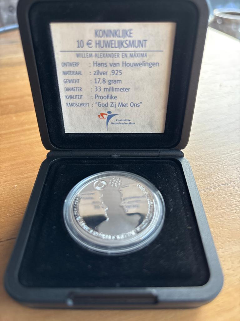 Koninklijke 10 euro huwelijksmunt Willem-Alexander & Máxima, Ophalen, Losse munt, Zilver