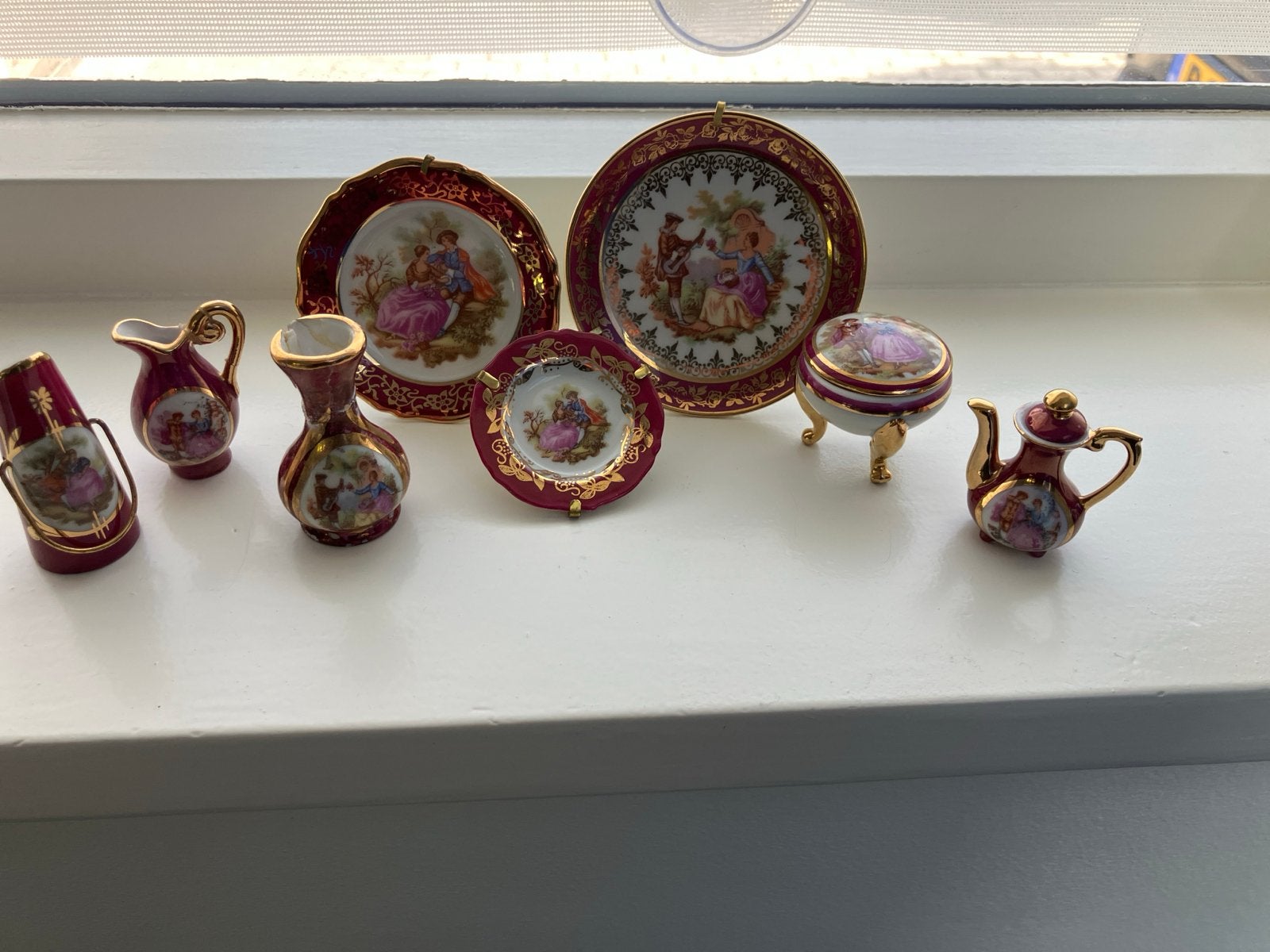 Limoges Porselein Miniatuur Servies Set - Handgeschilderd, Ophalen of Verzenden