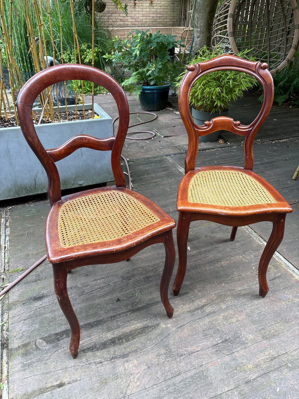 Set van 2 antieke houten stoelen met rieten zitting, Ophalen