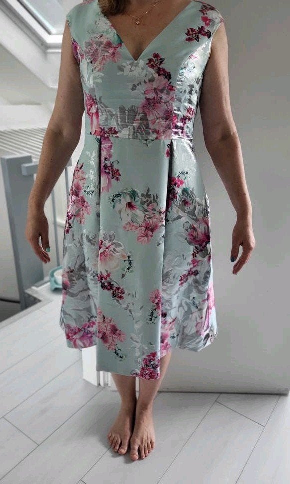 Elegante bloemenjurk met bolero, maat M, Maat 38/40 (M), Blauw, Ophalen of Verzenden, Onder de knie