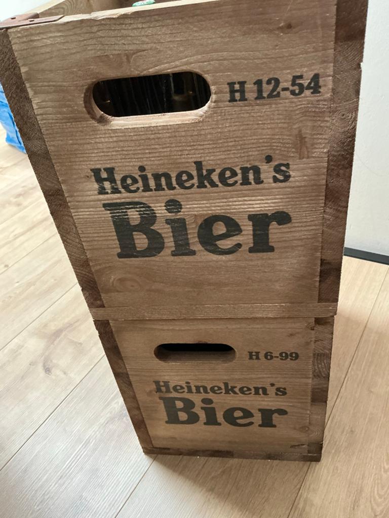 2x Heineken retro houten kratten met 24 flesjes bier, Verzenden, Nieuw, Flesje(s), Heineken
