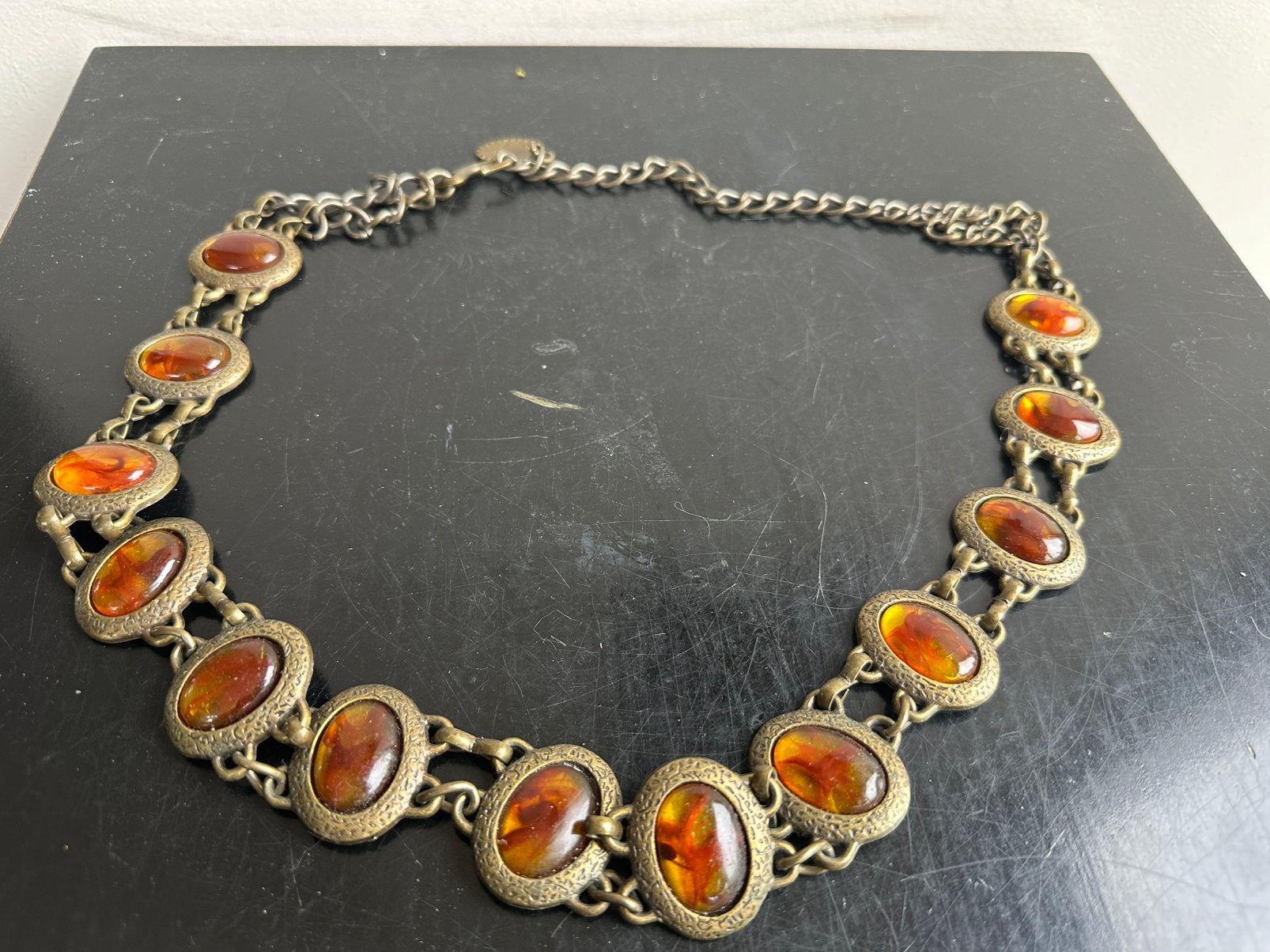 Oude Boho grote Ketting  / Riem  Amber ? 90 cm, Ophalen of Verzenden, Gebruikt