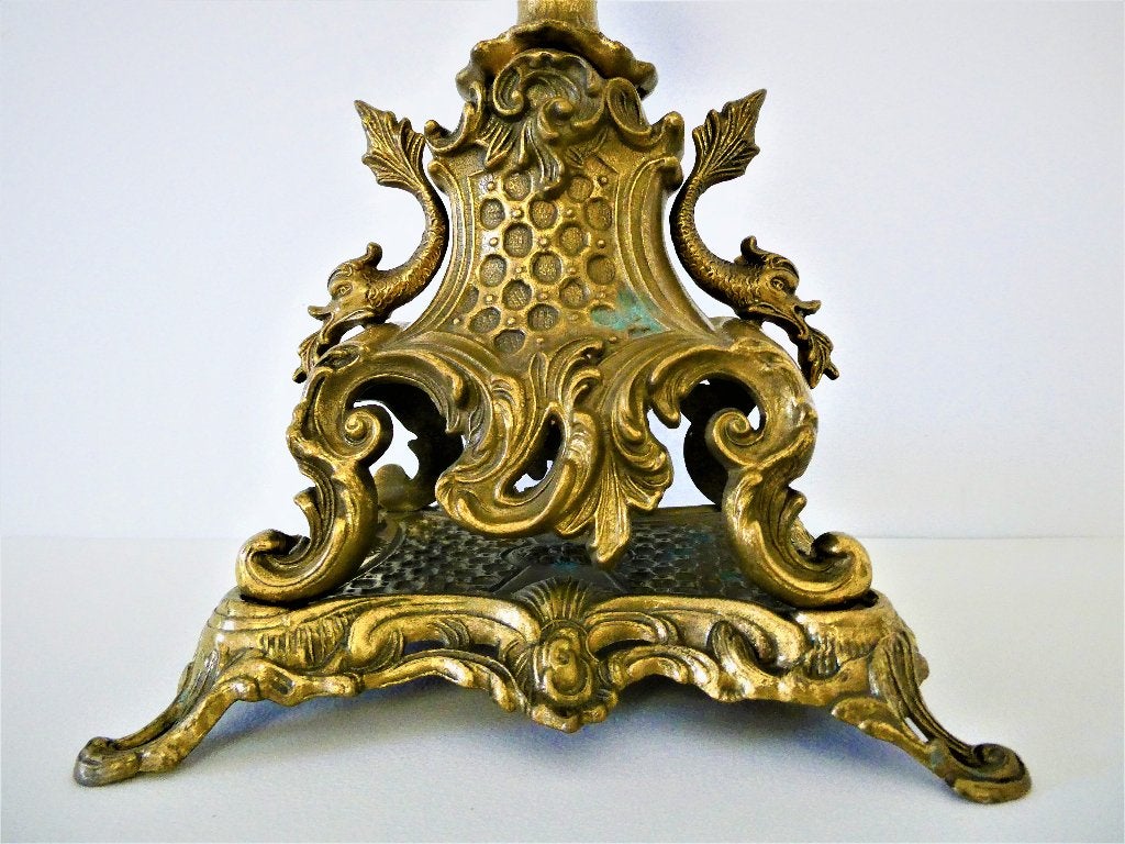 2 Unieke grote bronzen kandelaars kandelaar met 2 vissen, Antiek en Kunst, Ophalen of Verzenden, Koper of Brons