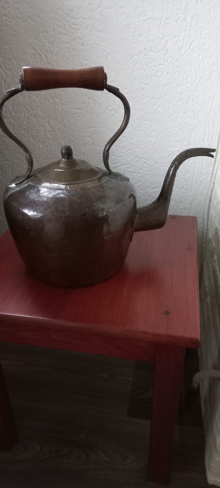 Antieke Koperen Waterketel met Houten Handvat, Ophalen of Verzenden, Koper