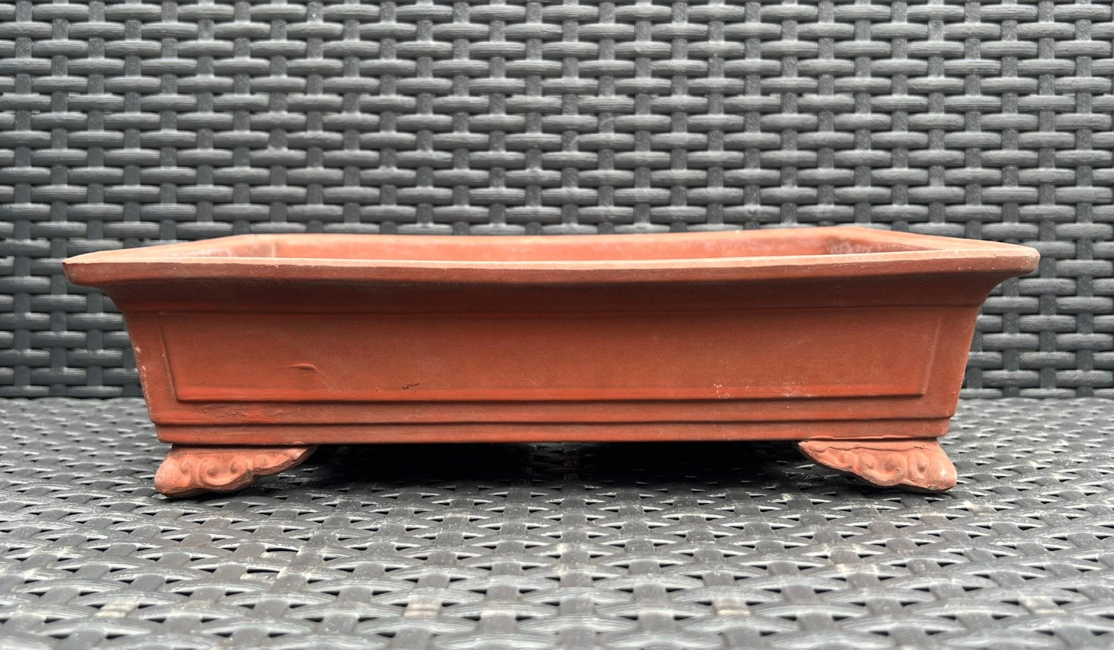 Bonsai schaal bruin ongeglazuurd Japans 29,5x21,6x8, Ophalen of Verzenden, Zo goed als nieuw, Aardewerk, Rechthoekig