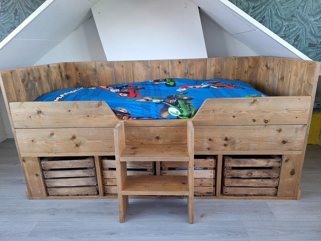 1 persoons kinderbed, Ophalen, 85 tot 100 cm, Zo goed als nieuw, Lattenbodem