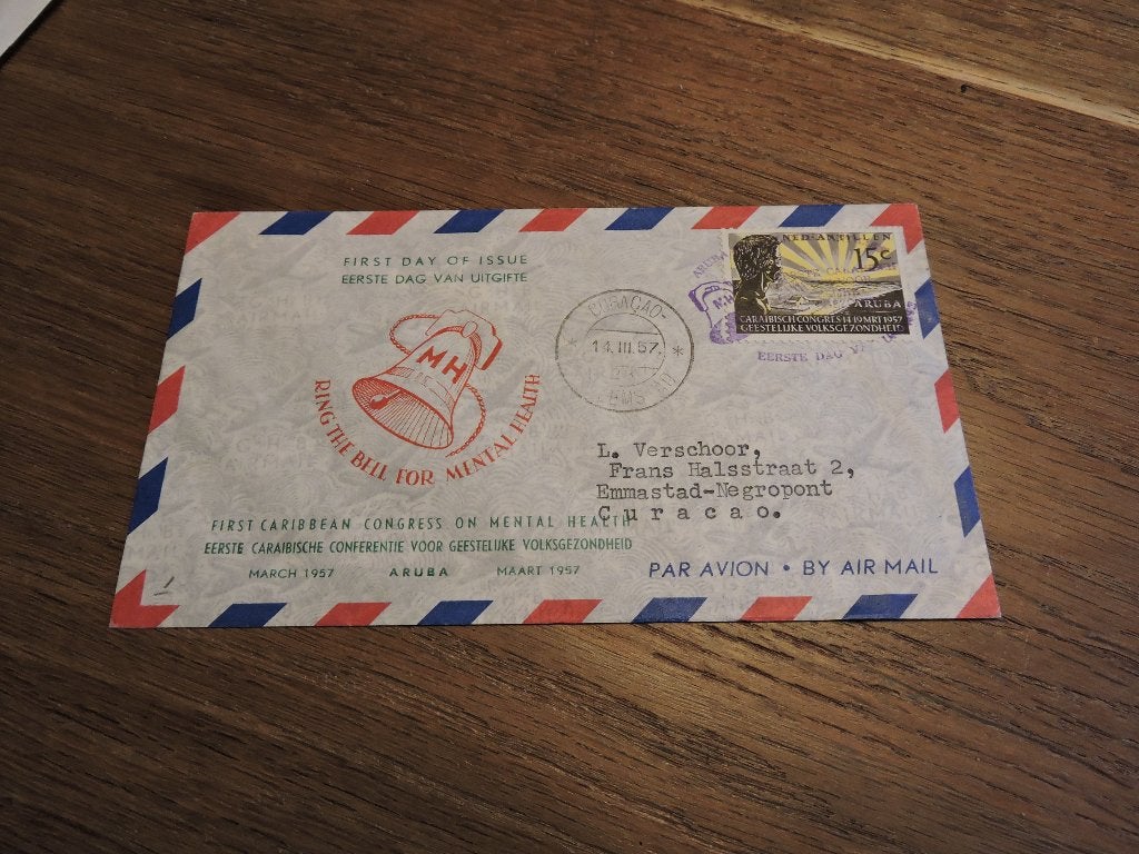 fdc nederlandse antillen  e E1_2M – 14 maart 1957, Postzegels en Munten, Verzenden, Gestempeld