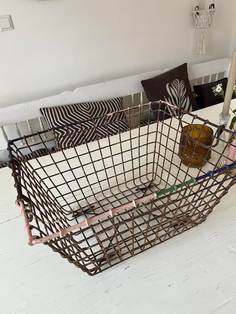 Brocante Ijzeren Draadmand, Ophalen, Zo goed als nieuw, Rechthoekig, Overige materialen