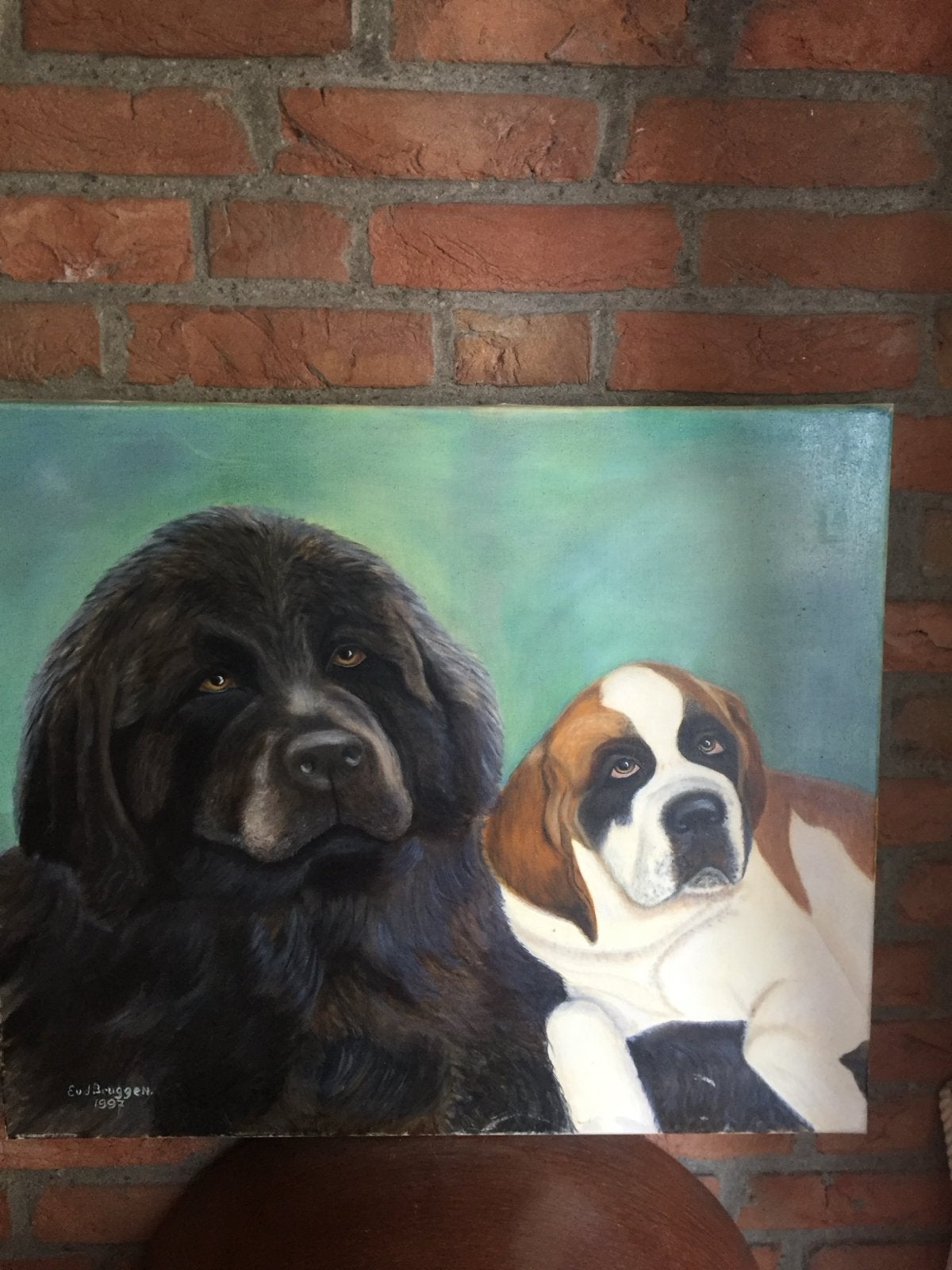 Olieverfschilderij Sint Bernard en Newfoundlander, Antiek en Kunst, Kunst | Schilderijen | Klassiek, Ophalen of Verzenden