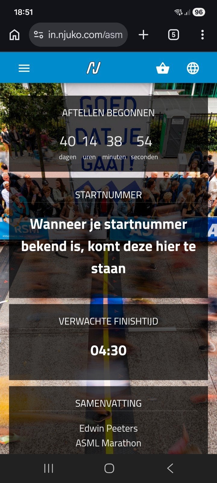 Startbewijs ASML Marathon Eindhoven 2026, Tickets en Kaartjes, Eén persoon, Oktober