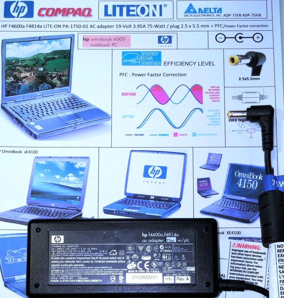 HP 19V 3.95A 75W Adapter F4600A F1781A Lite-On PA-1750-01HM, Ophalen of Verzenden, Zo goed als nieuw, Hewlett Packard HP