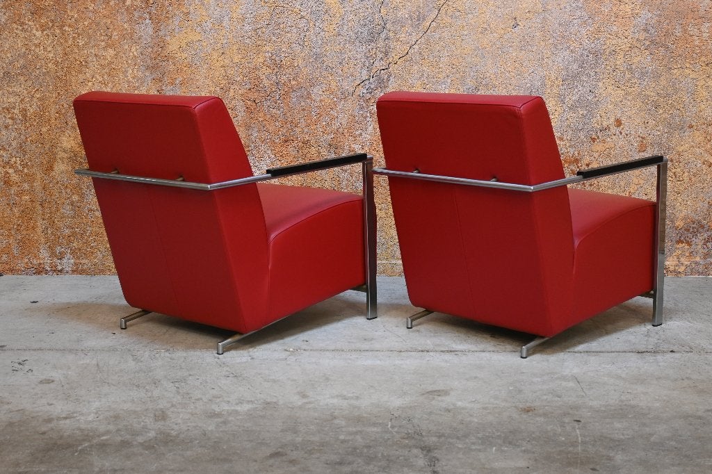 ZGANieuw 2 rode leren Harvink Alowa design fauteuils, Huis en Inrichting, Harvink, Harvink, 75 tot 100 cm, Ophalen of Verzenden