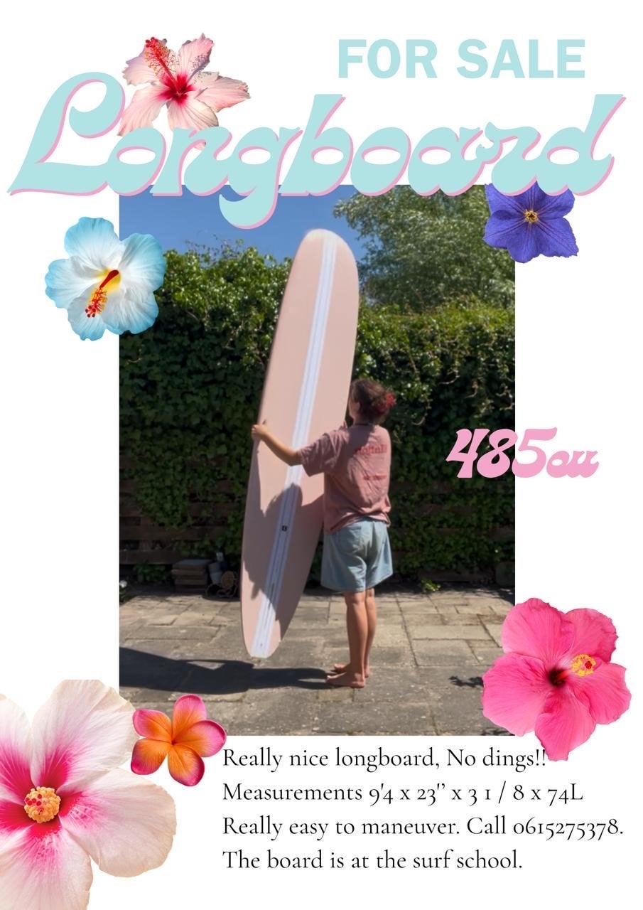 Longboard - 9'4 x 23" x 3 1/8 x 74L, Ophalen, Zo goed als nieuw, Longboard