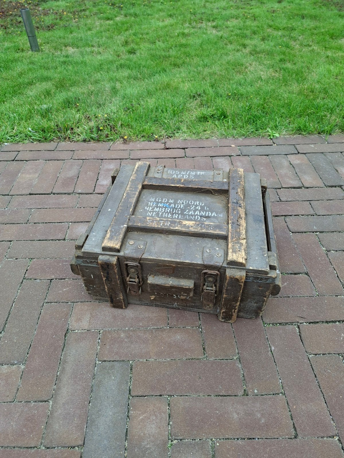 Oude houten munitie legerkist Hembrug Zaandam, Verzamelen, Ophalen of Verzenden, Landmacht, Nederland, Kist of Geocache