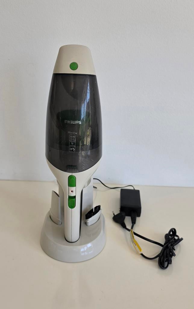 PHILIPS Kruimelzuiger 6148 10,8V + houder + alle accessoires, Ophalen of Verzenden, Gebruikt, Reservoir, Kruimeldief